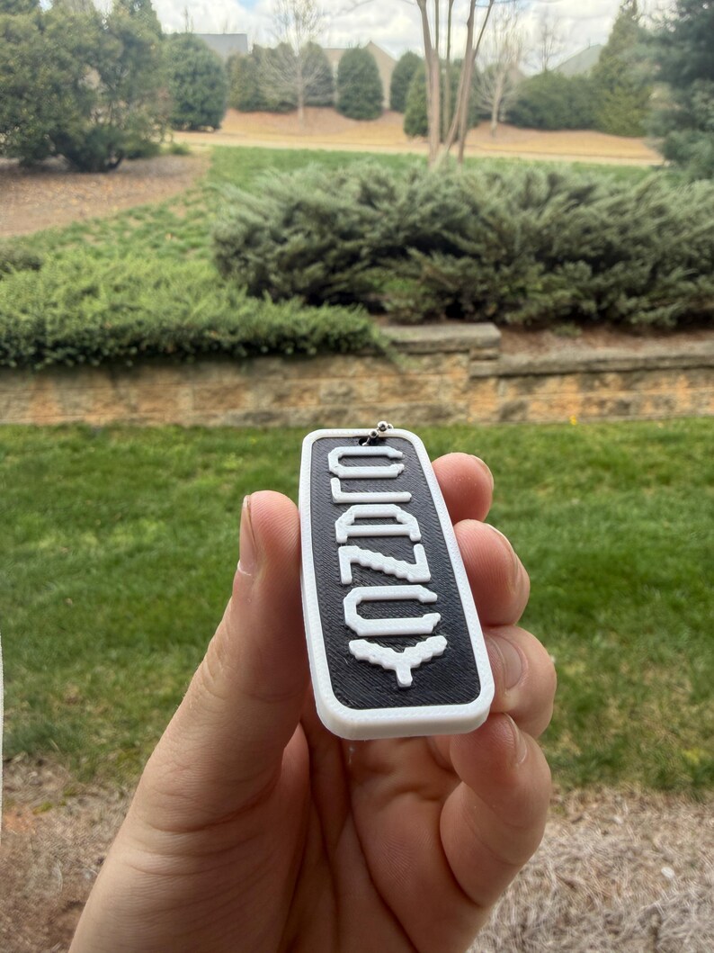 3D Printed Keychain: Raised Lettering, Modern Design, Black White ...