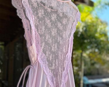 Chemise de nuit 2 pièces en dentelle vintage victorienne à manches longues transparente pour femme, 2 pièces., M