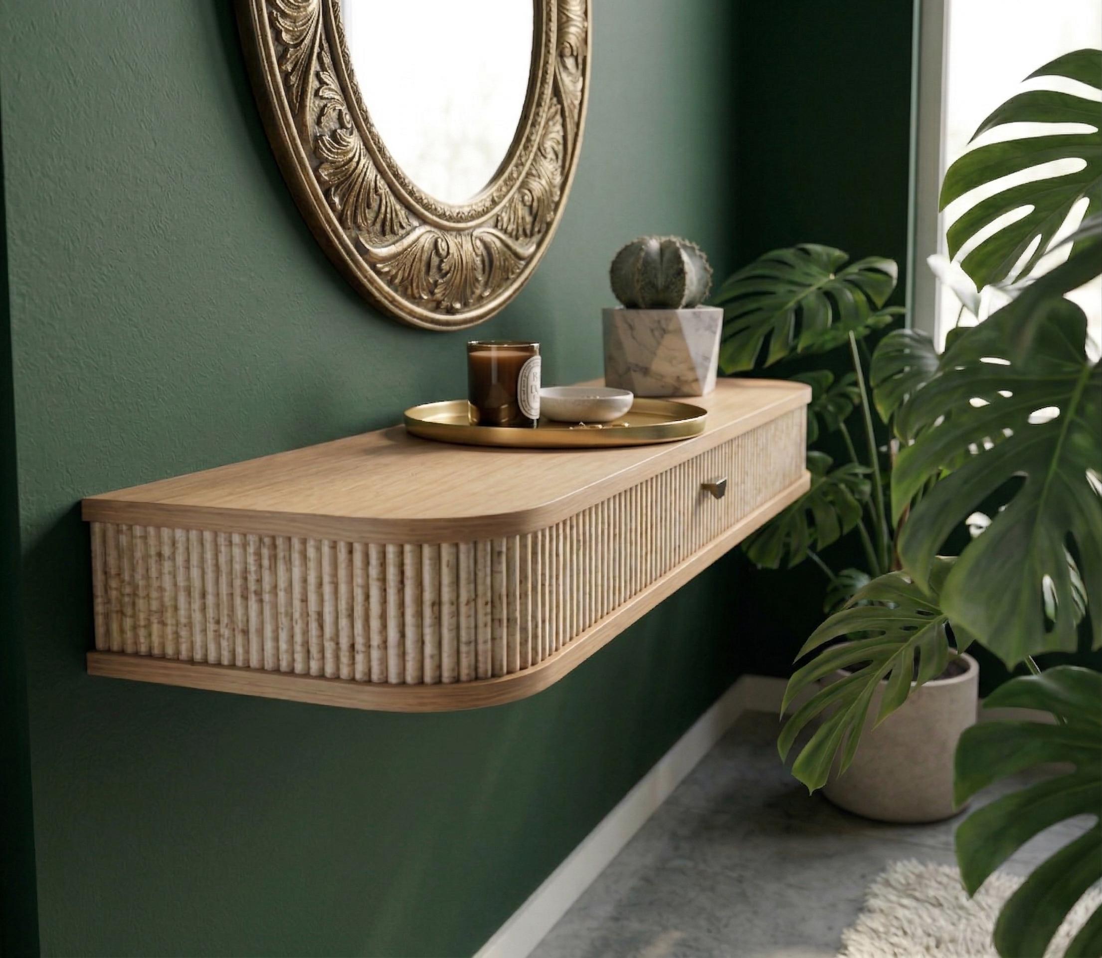 Floating Wood Console Table | Fluted Entryway Shelf | Wall Mounted ...