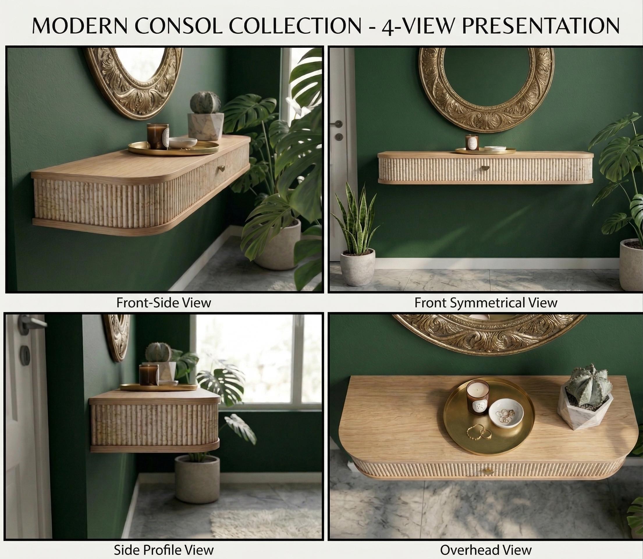 Floating Wood Console Table | Fluted Entryway Shelf | Wall Mounted ...