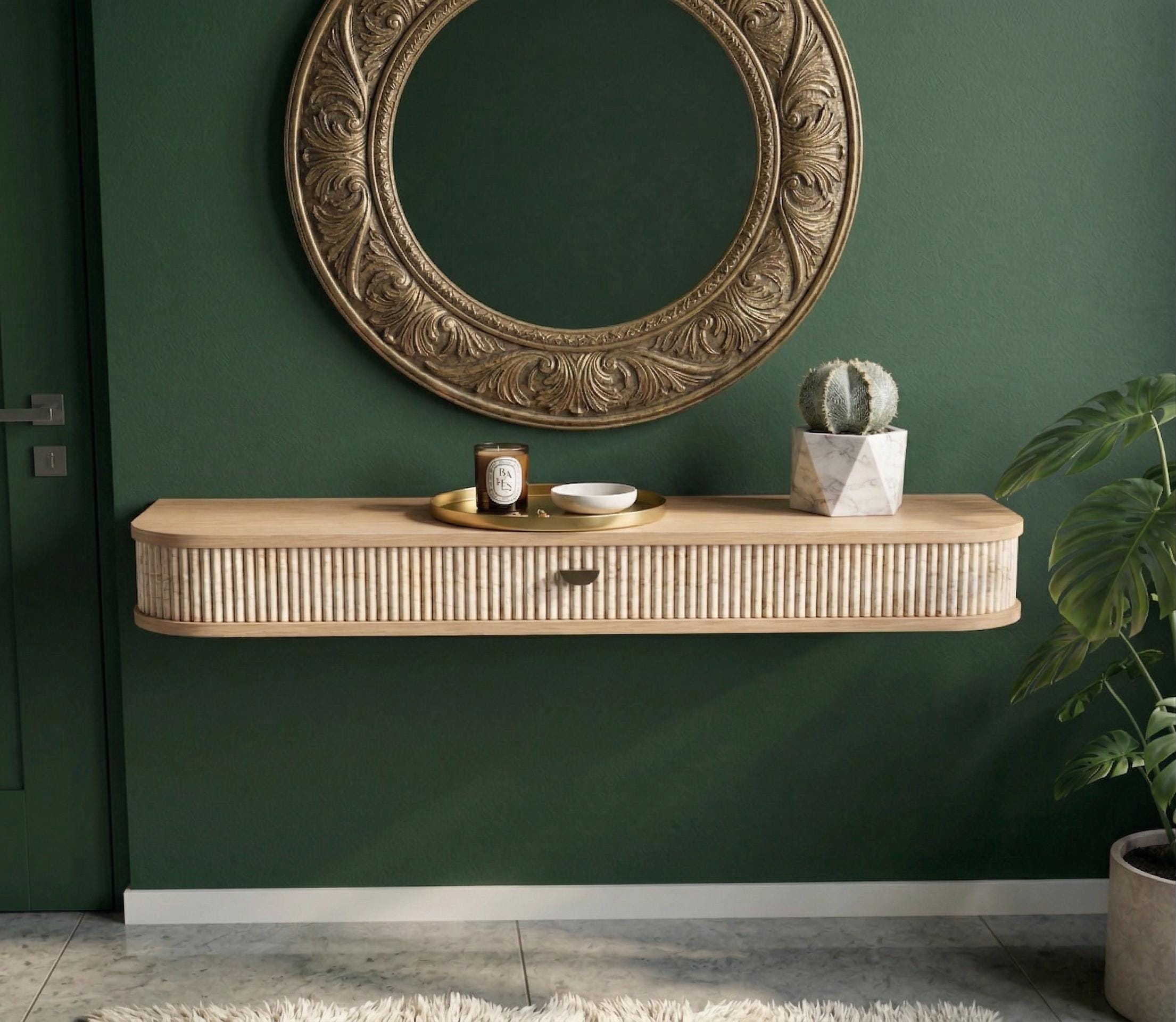 Floating Wood Console Table | Fluted Entryway Shelf | Wall Mounted ...