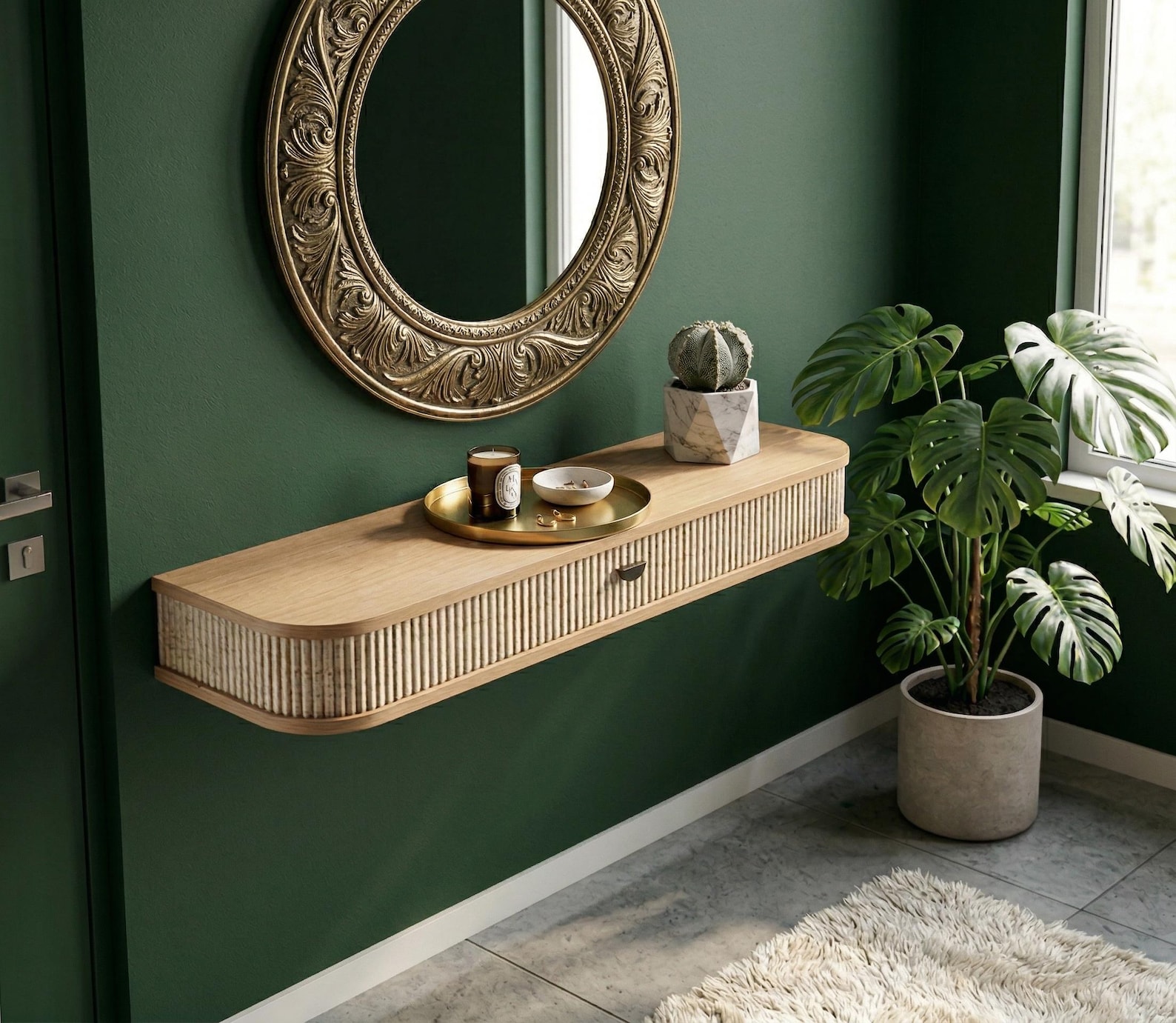Floating Wood Console Table | Fluted Entryway Shelf | Wall Mounted ...