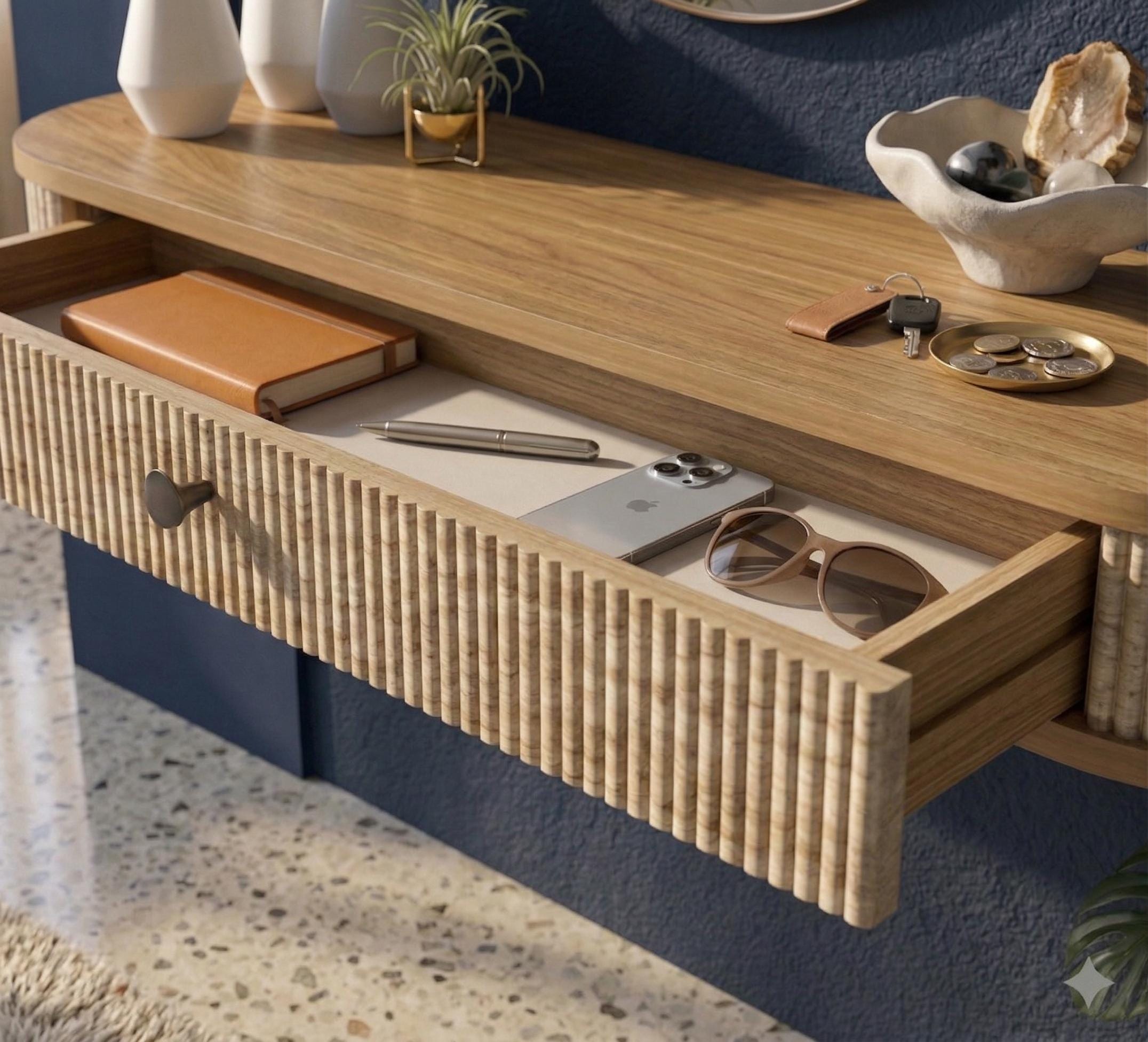 Floating Wood Console Table | Fluted Entryway Shelf | Wall Mounted ...