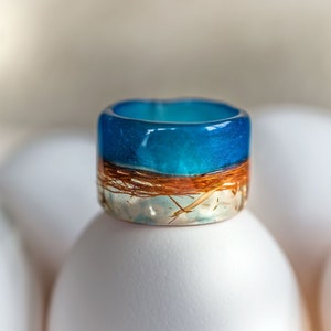 Resin Layers Ring, Dried Flowers Ring, Unique Ring, Resin Jewelry, Beach Ring, Gift For Her