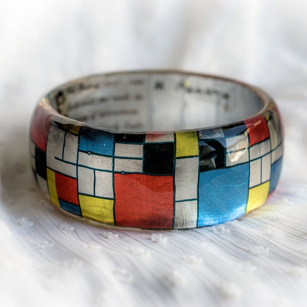 Mondrian Resin Bangle, Modern Resin Jewelry, Resin Bracelet, Famous Art Jewelry, Cubism Jewelry, Color Blocking, Preppy Bangle, Modern Art