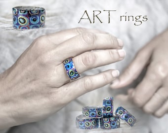 Abstract Ring by PAGANEuniques Art Resin Ring Kandinsky Circles Ring