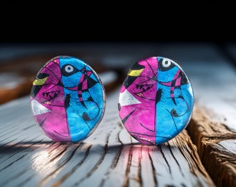 Joan Miro Inspired Earrings Surreal Face Resin Art Dangles