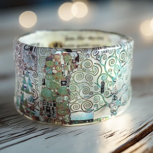 Gustav Klimt Resin Bangle, Art Lover Gift, Tree of Life Painting Bracelet, Famous Art Resin Jewelry, Painter Bracelet