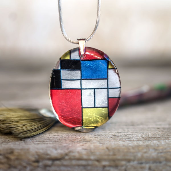 Resin Pendant, John Collier, Art Jewelry, Resin Necklace, Abstract Art Geometric Pendant, Cubism Art Gift, Statement Jewelry, Color Blocking