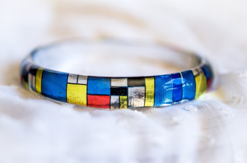 Stacking bangle bracelet cubism art Mondrian
