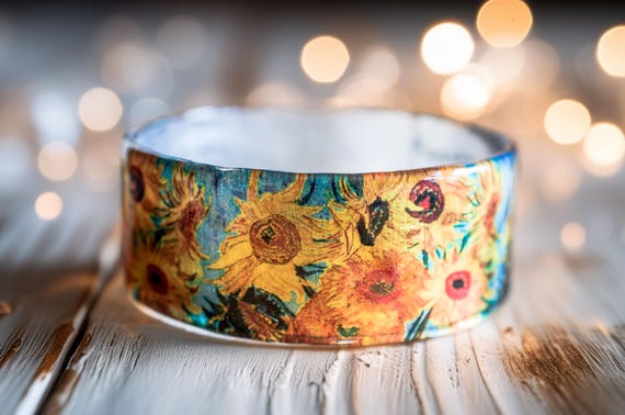 ゴッホのひまわりの樹脂製バングル、芸術的な花のブレスレット - Etsy 日本
