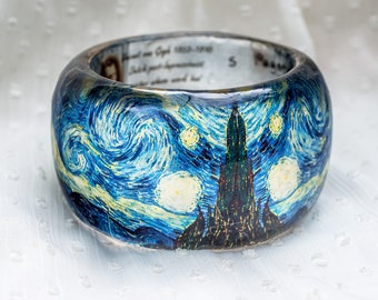 Resin Bracelet, Van Gogh Bracelet, Starry Night Bangle, Art Jewelry, Resin Bangle, Dark Academia, Painting Bracelet, Teacher Gift