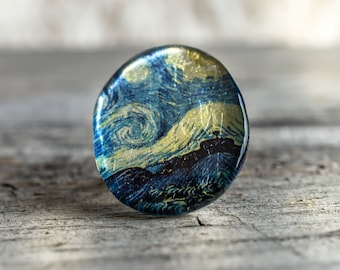 Starry Night Ring, Resin Ring, Oversize Ring, Resin Jewelry, Vincent Van Gogh Ring, Circle Ring, Huge Ring, Painter Gift, Whimsigoth Jewelry