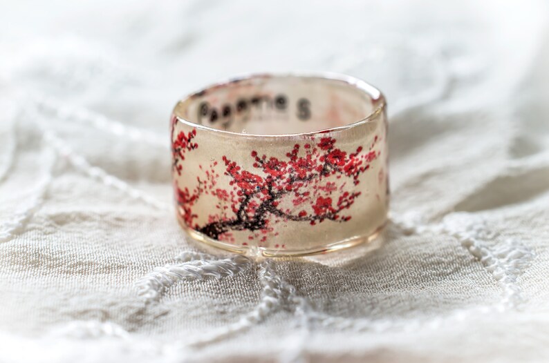 Cherry Blossom Resin Ring Japanese Sakura Ring Statement Etsy