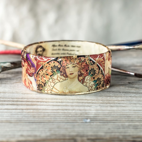 Bracelet jonc en résine, bijoux artistiques, bracelet Alphonse Mucha, bracelet jonc Art nouveau, bijoux en résine, cadeau peintre, bracelet waterproof, cadeau enseignant