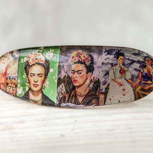 Frida Kahlo Resin Barrette, Joyería artística, Empoderamiento de las mujeres, Frida Kahlo Barrette Clip, Clip de pelo Barrette francés, Accesorios para el cabello de arte