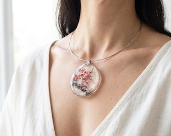 Cherry Blossom Resin Pendant, Japanese Sakura Necklace, Zen Art