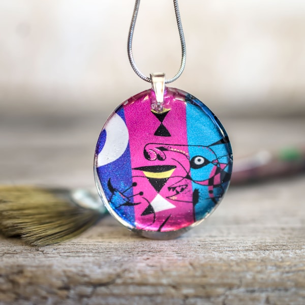 Joan Miro abstract resin pendant necklace famous art surrealism avant garde jewelry