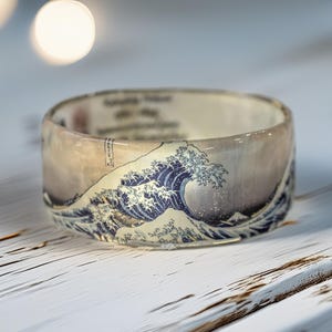Hokusai Armband Japan Welle Resin Bangle Kunst Schmuck Fuji Geschenk Ukiyo-e