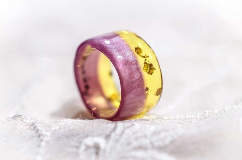 Colorblock Resin Ring Pink Gold Ring Perfect Gift For Her Bohemian Jewelry Wide Resin Ring