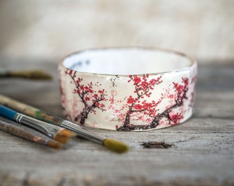 Cherry Blossom Resin Bangle, Japanese Sakura Bracelet, Cherry Blossom Bracelet, Resin Jewelry, Flower Painting Bangle, Occasion Jewelry,Gift