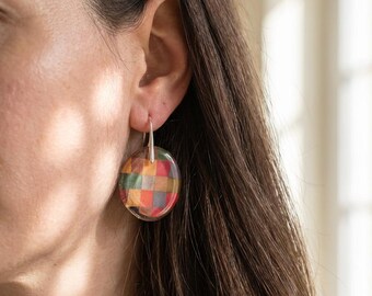 Paul Klee Resin Earrings, Sterling Silver Hooks, Pixel Art
