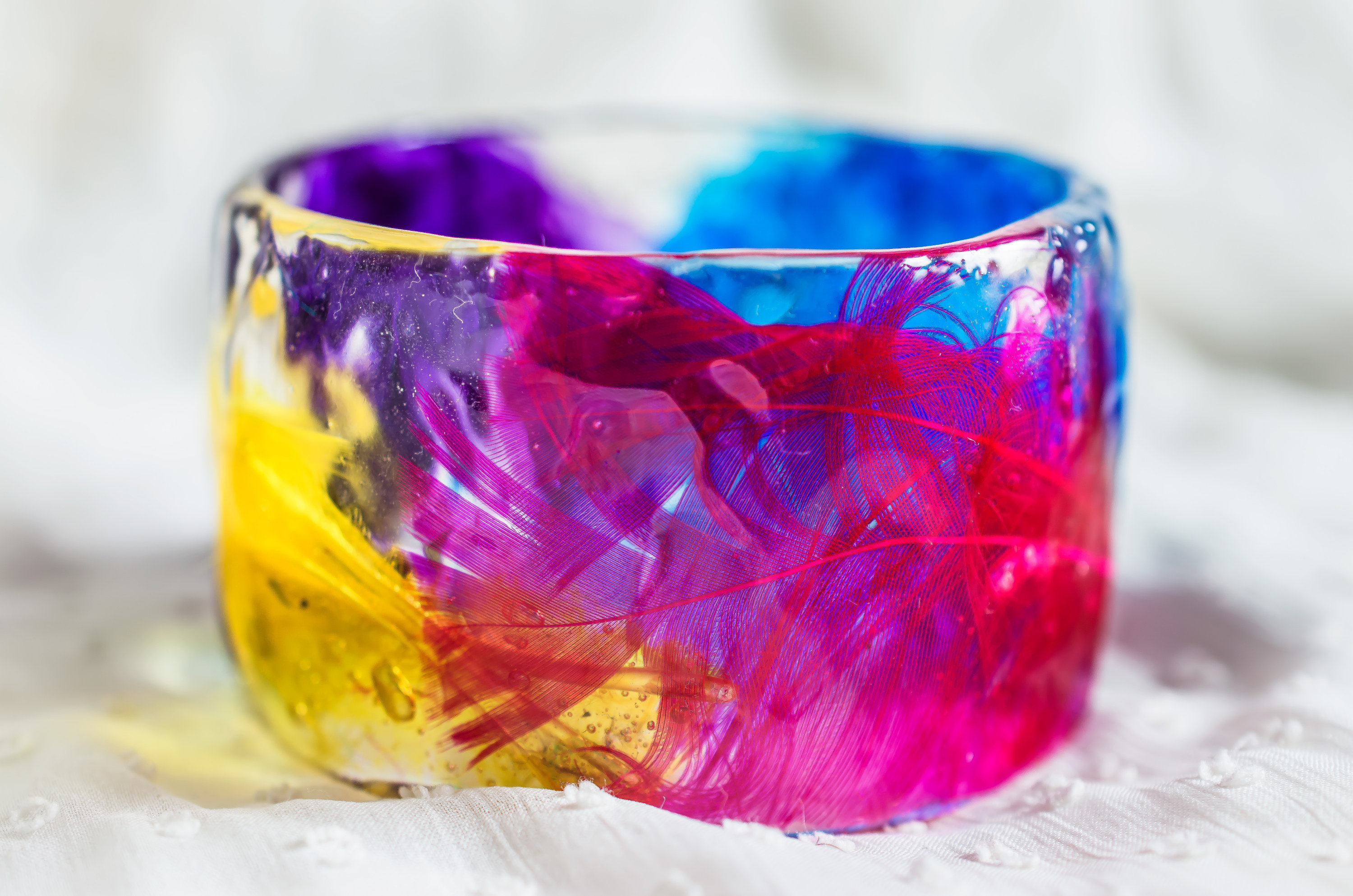 Colorful Bracelet Resin Bangle Real Feather Bracelet Resin Etsy