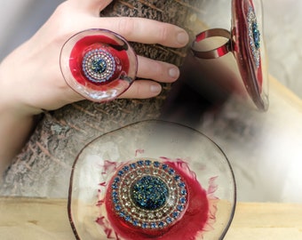 Big Statement Ring, Resin Rings, Circle Ring, Resin Jewelry, Huge Ring, Cocktail Ring, Extravagant Ring,Maximalist Jewelry,Halloween Jewelry