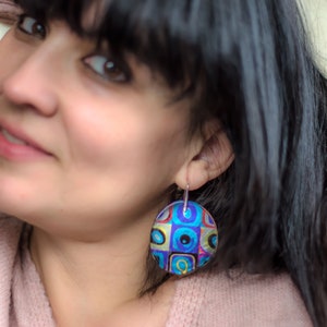 Large Kandinsky Resin Earrings, Abstract Art Jewelry, Bold Colorful Statement Earrings, Wearable Art, Handmade Cubism Jewelry