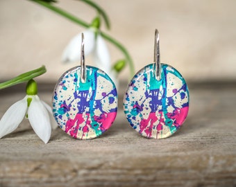 Jackson Pollock Inspired Resin Earrings, Modern Art Reproduction, Famous Artist Earrings, Expressionist Drip Painting, Pollock Earrings