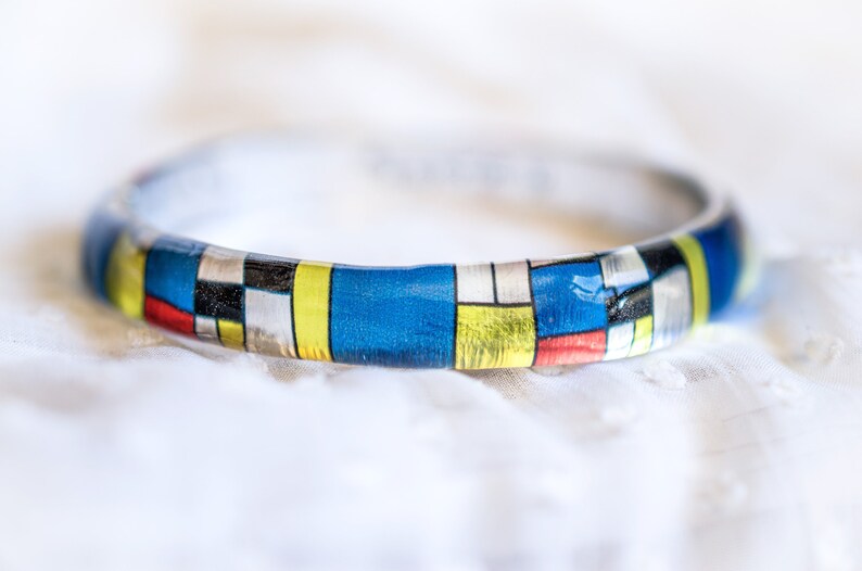 Stacking bangle bracelet cubism art Mondrian