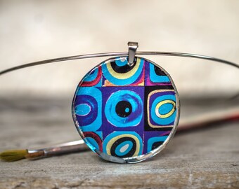 Resin Pendant, Cubism Art Jewelry, Necklace Pendant, Geometric Jewelry, Kandinsky Design Jewelry, Resin Jewelry, Gift For Her, Blue