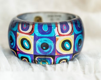 Kandinsky Bangle, Resin Bracelet, Abstract Art Jewelry, Girlfriend Gift, Color Blocking Bangle, Handmade Jewelry, Circles Painting,