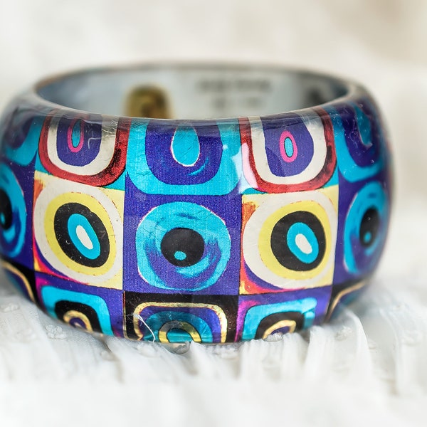 Kandinsky Bangle, Resin Bracelet, Abstract Art Jewelry, Girlfriend Gift, Color Blocking Bangle, Handmade Jewelry, Circles Painting,