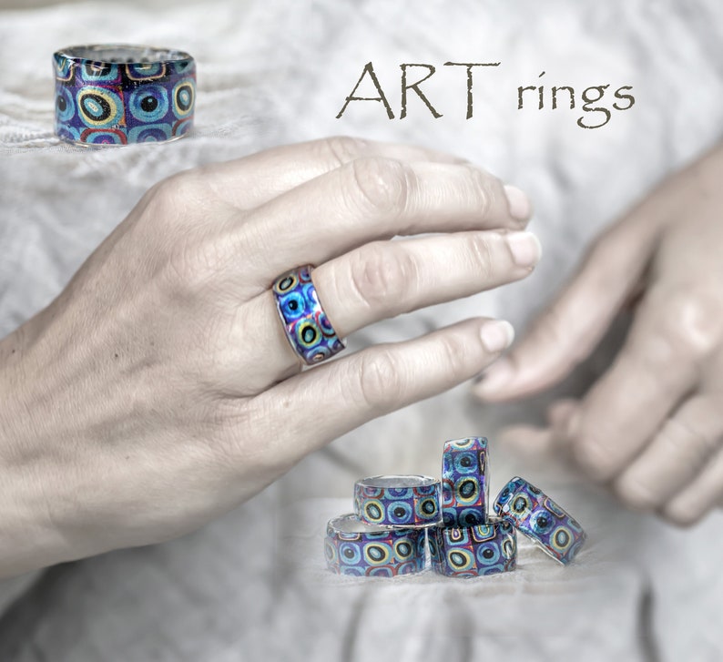 Abstract Ring by PAGANEuniques Art Resin Ring Kandinsky Circles Ring