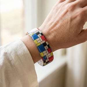 Mondrian Bracelet, Handmade Resin Bangle, Geometric Abstract Art Jewelry