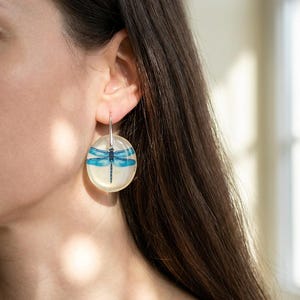 Orecchini a forma di libellula in argento sterling, gioielli con cerchi in resina