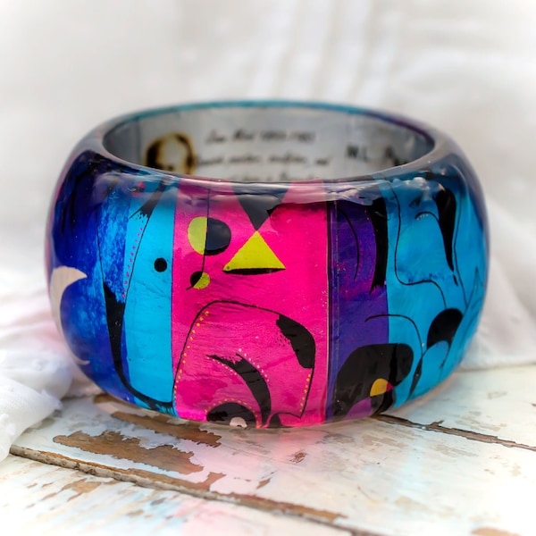 Joan Miro abstract resin bangle bracelet famous art surrealism jewelry for art lover