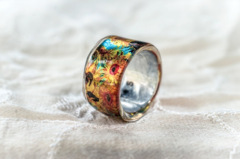 Sunflowers Resin Ring Vincent Van Gogh Ring Bohemian Jewelry Etsy