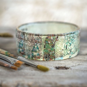 Art Bangle, Tree of Life Bracelet, Gustav Klimt Jewelry, Thin Resin Bangle, Girlfriend Gift, Statement Bangle, Teacher Appreciation Gift