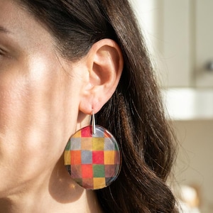 Joyas Paul Klee, Pendientes Circulares Coloridos, Ganchos de Plata de Ley, Arte para Usar, Pendientes Statement, Joyas Abstractas