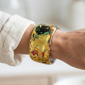 Bracciale Il Bacio - Gioiello in Resina Ispirato a Gustav Klimt - Regalo Unico per Amanti dell'Arte, Bracciale Statement Larghe Fatti a Mano
