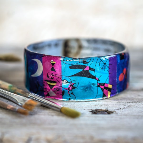 Joan Miro Bracelet, Abstract Art Jewelry, Thin Resin Bangle, Art Lover Gift