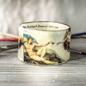 Resin Bracelet, Art History Bracelet, Michelangelo Fan Gift, The Creation of Adam, Art Jewelry, Resin Bangle, Renaissance Bracelet, Resin