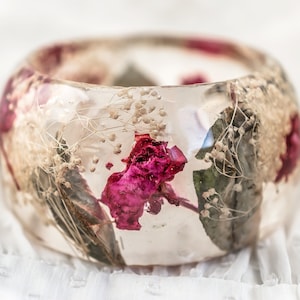 Resin Jewelry, Bulgarian Rose Bracelet, Real Flower Bangle, Botanical Jewelry, Bohemian Jewelry, Resin Bangle, Nature Bracelet,Birthday Gift