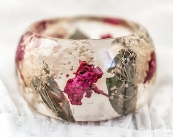 Resin Jewelry, Bulgarian Rose Bracelet, Real Flower Bangle, Botanical Jewelry, Bohemian Jewelry, Resin Bangle, Nature Bracelet,Birthday Gift