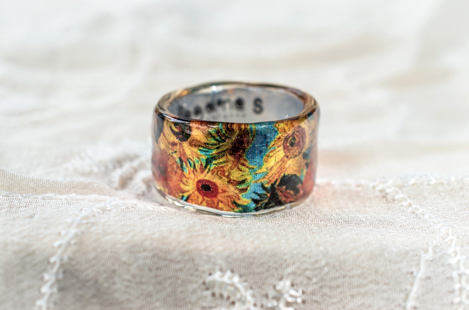 Van Gogh Ring Sunflower Resin Ring Vincent Van Gogh Chunky Etsy