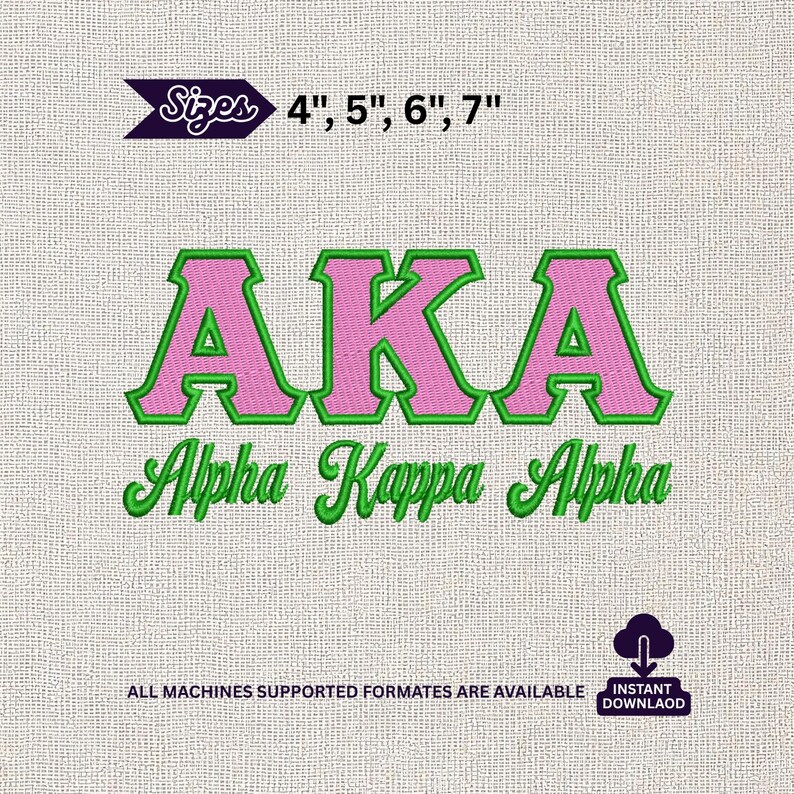 AKA Embroidery File Alpha Kappa Alpha Sorority Design, Pink and Green ...
