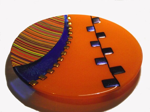 Items similar to Large shallow fused glass bowl. Touch of ...
