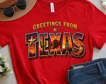 Greetings From Texas Shirt, Texas Vintage Postcard Tee, Western Cowboy Graphic T-Shirt, Texas Souvenir Shirt, Lone Star State Gift